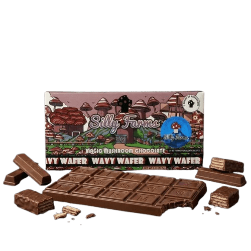 Silly Farms Wavy Wafer dairy-free crunchy wafer mushroom chocolate bar Silly Farms Wavy Wafer dairy-free crunchy wafer mushroom chocolate bar